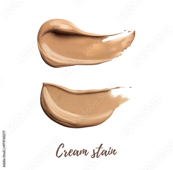 Fototapeta Smear of beige cream on white isolated background top view. 3d Realistic cream texture. Cosmetic swatch texture. Vector mesh cream stain. Skincare beauty element. Nude color cream. Brown dark cream ba