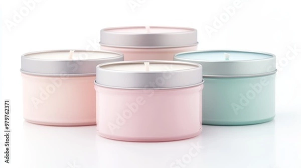 Obraz A row of four small tin candles in different colors