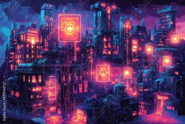Fototapeta The Smart Grid, Smart Cities and IoT Integration