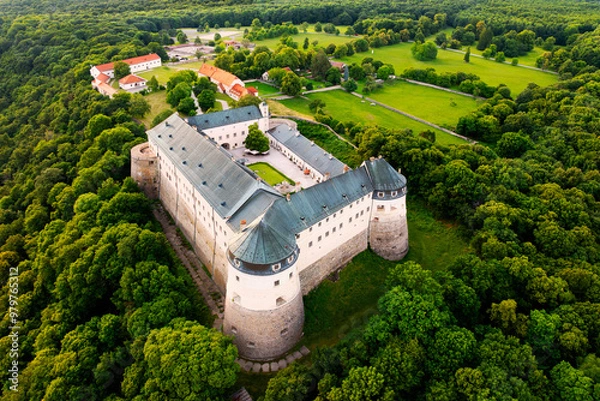Fototapeta The Cerveny kamen castle located in the beautiful forests of the Small Carpathians mountains above the village of Casta
