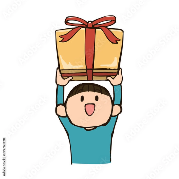 Obraz プレゼントを持った男の子の手描きイラスト