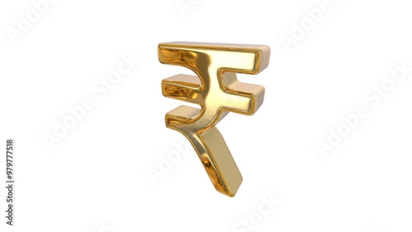 Fototapeta Indian Currency Rupee symbol made of shiny gold material - 3d rendering, 3d Illustration 