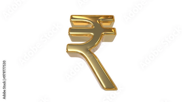 Fototapeta Indian Currency Rupee symbol made of shiny gold material - 3d rendering, 3d Illustration 