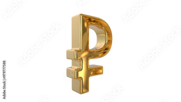 Fototapeta Russian Ruble currency symbol made of shiny gold material - 3d rendering, 3d Illustration 