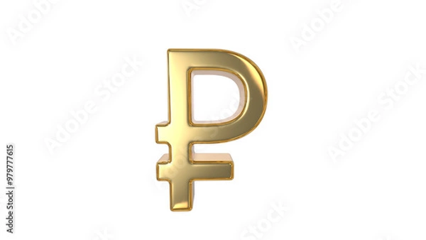 Fototapeta Russian Ruble currency symbol made of shiny gold material - 3d rendering, 3d Illustration 