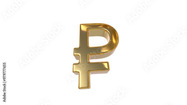 Fototapeta Russian Ruble currency symbol made of shiny gold material - 3d rendering, 3d Illustration 