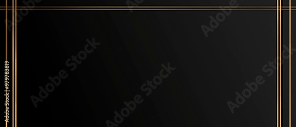 Fototapeta Abstract modern design, solid black background with gold lines.   AI generation.
