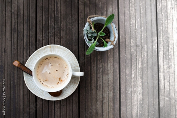 Obraz ホットコーヒー　背景木目