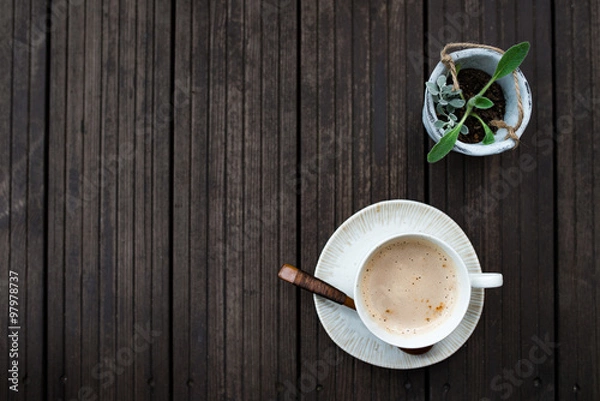 Obraz ホットコーヒー　背景木目