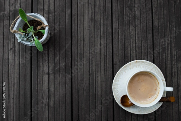 Obraz ホットコーヒー　背景木目