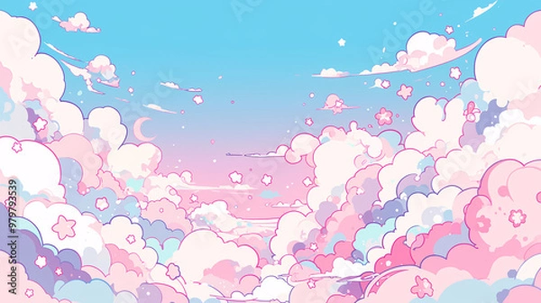Obraz Cute Kawaii Clouds Background