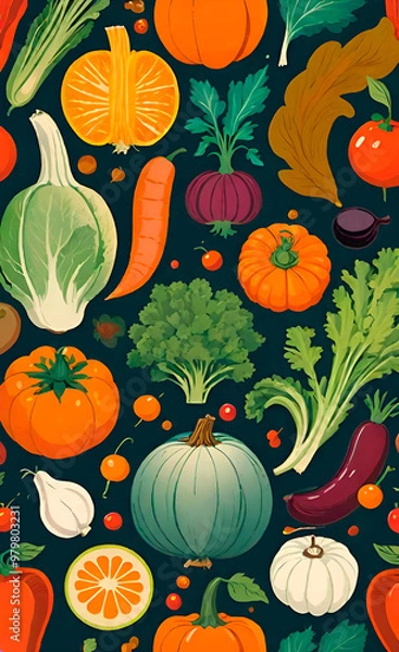 Obraz seamless pattern with pumpkins and leaves
