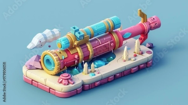 Obraz Low Poly Cannon On a Platform