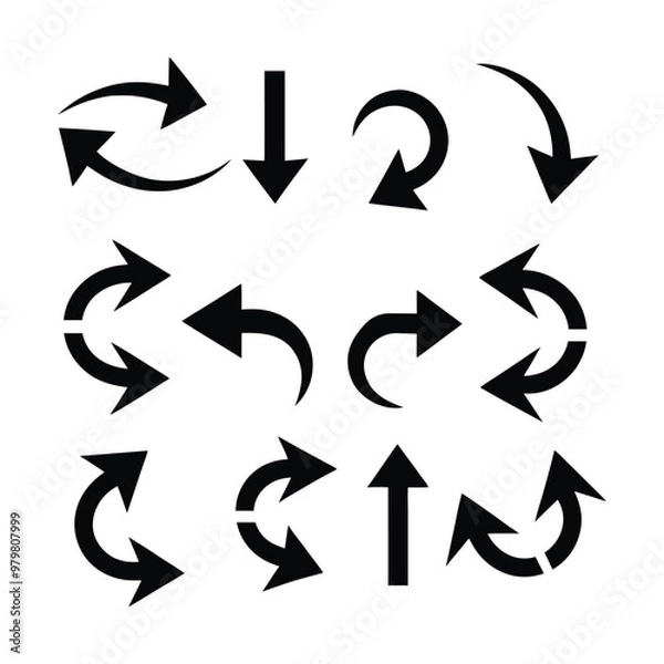 Obraz Vector icons of arrows including rotate, redo, and circle designs for business and education.