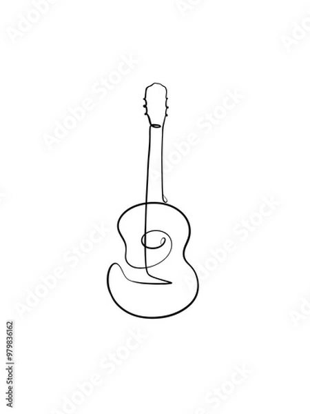 Obraz A guitar is drawn in one line art style. Printable art. Tattoo design.	