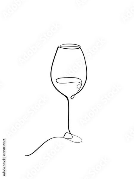 Obraz The wine glass cheers is drawn in one line style. Printable wall art.	