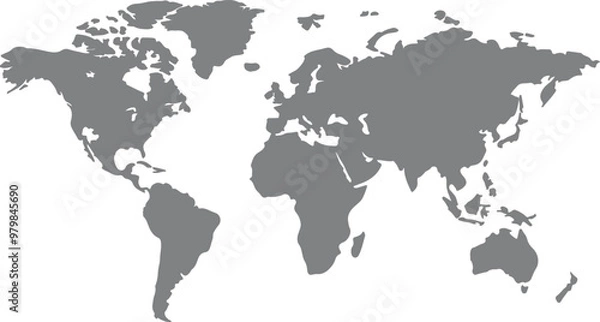 Fototapeta world map silhouette design vector art illustration isolated on transparent background.
