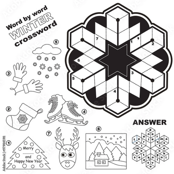 Obraz Winter crossword for kids.
