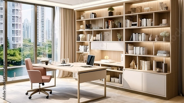 Obraz Modern interior of a cabinet combined with a library