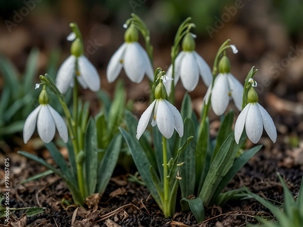 Obraz Snowdrops blooming in a garden.