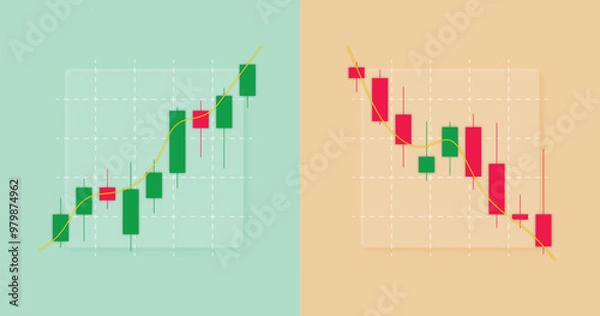Fototapeta Vector illustration Bull and Bear market chart. Financial stock market chart with candlestick analysis graphs.
