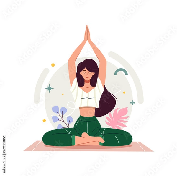 Obraz Yoga lotus pose, yang girl, vector