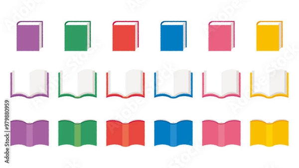 Fototapeta 6色の本のイラスト 背表紙 見開き 