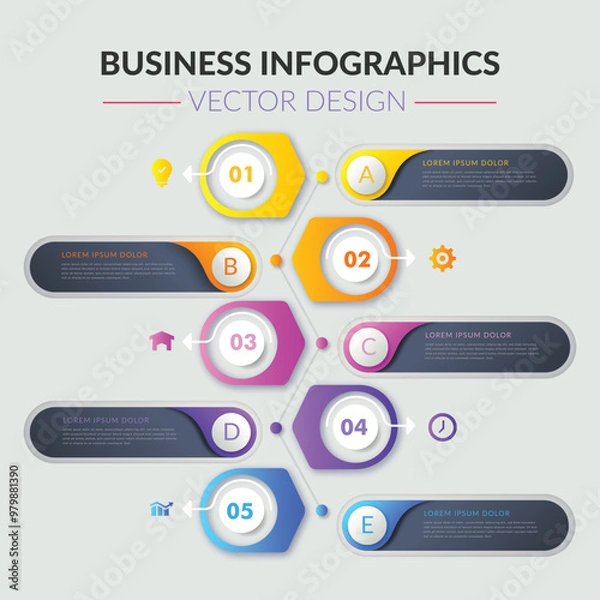 Fototapeta Infographic Label Design Template with Icons and 5 Options Gradient Steps