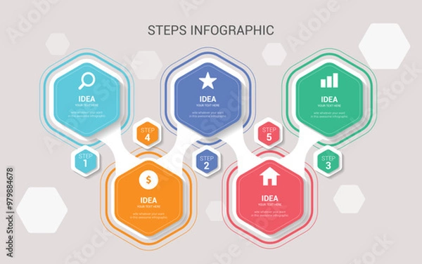 Fototapeta Colorful Hexagon Infographic Steps Collection