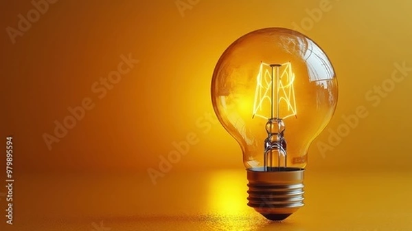 Fototapeta A single light bulb displayed against a yellow background, symbolizing creativity or the concept of a bright idea