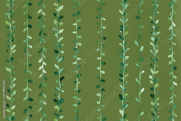 Obraz Elegant Jade Watercolor Vines on Dark Green Background