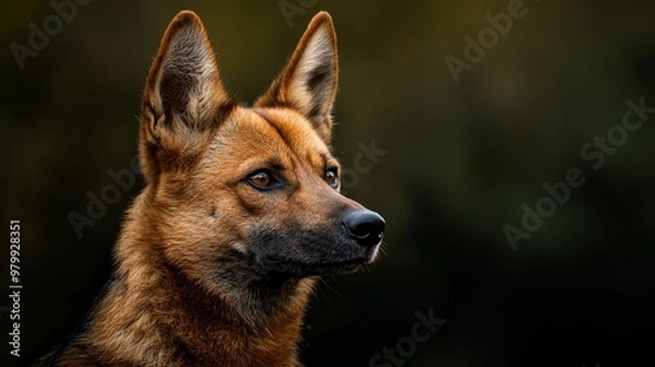 Fototapeta  A tight shot of a dog's face against a softly blurred backdrop of trees