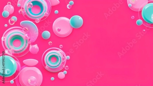 Obraz An abstract composition with colorful circular shapes on a vivid pink background