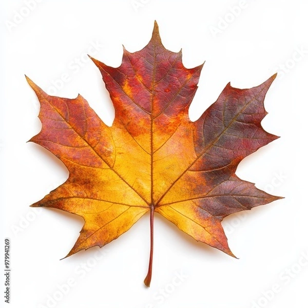Fototapeta Close-up of a vibrant autumn leaf showcasing stunning red and orange colors, perfect for nature-themed projects, white background