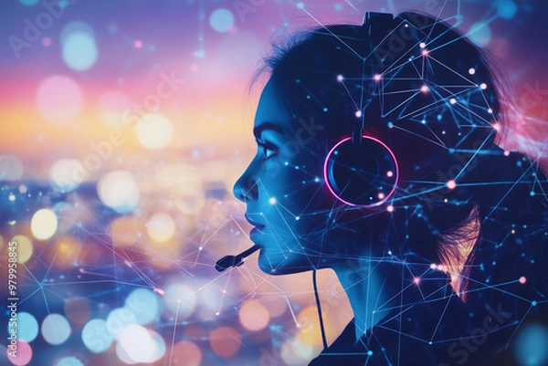 Obraz call centre agent in headset using ai technology