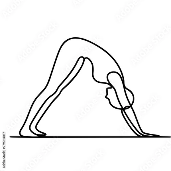 Obraz Line vector illustration of a female figure in downward facing dog yoga pose, done in a minimalist style using one continuous line.