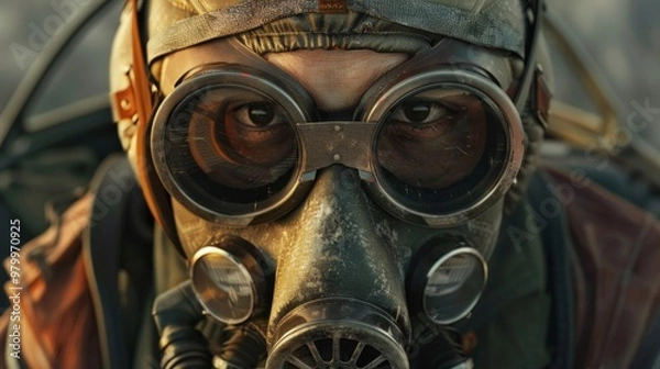 Fototapeta fighter pilot with a gas mask and glasses generative ai
