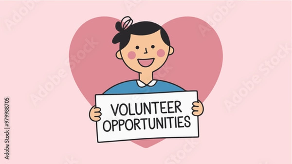 Fototapeta Cheerful Girl Holding Volunteer Opportunities Sign