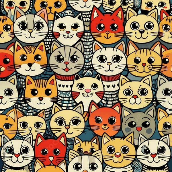 Fototapeta seamless pattern with funny cats