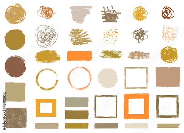 Fototapeta Vector pencil scribbles, round and rectangular frames and borders, labels and notes with rough jagged edges