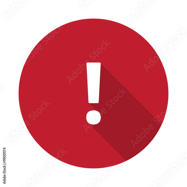 Fototapeta Flat Exclamation Mark icon with long shadow on red circle