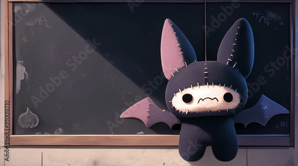 Fototapeta かわいいフェルト風のコウモリと黒板