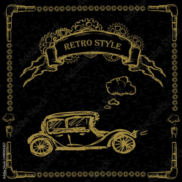 Fototapeta steampunk Retro cars on black