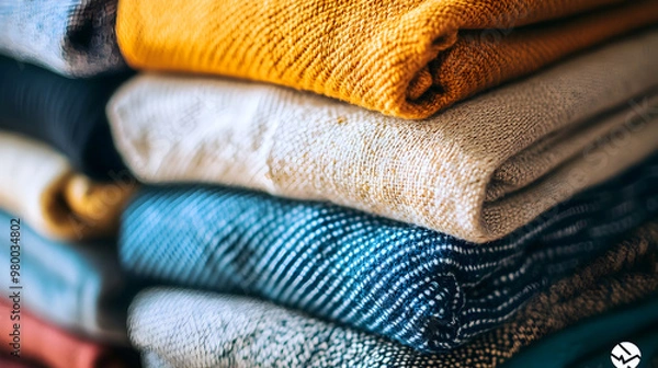 Fototapeta Neatly folded clothes in a stack.


