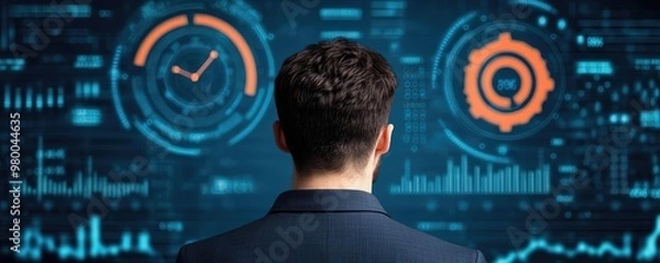 Obraz A digital interface showing real-time data analytics with a highlighted target and performance indicators, emphasizing data driven strategic adjustments