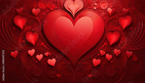 Fototapeta Valentine's day background with red hearts. Vector illustration.