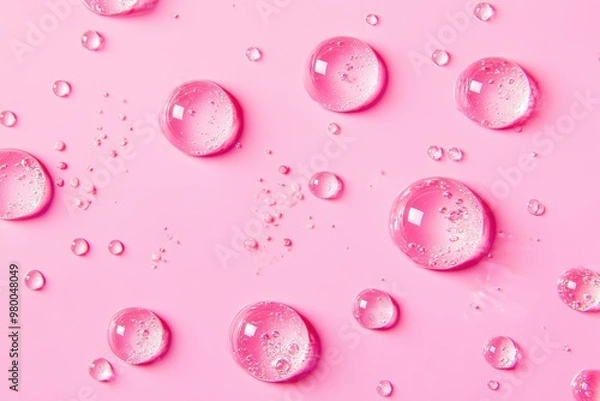 Fototapeta Circular droplets of clear gel serum on a pink backdrop