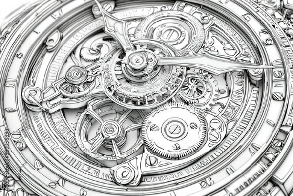 Fototapeta Close-up of a Complex Mechanical Watch Movement