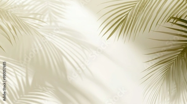 Fototapeta Soft and Dreamy Minimalist Background with Palm Leaf Shadows, Muted Tones and Subtle Tonal Values. Ideal for Elegant and Serene Designs.
