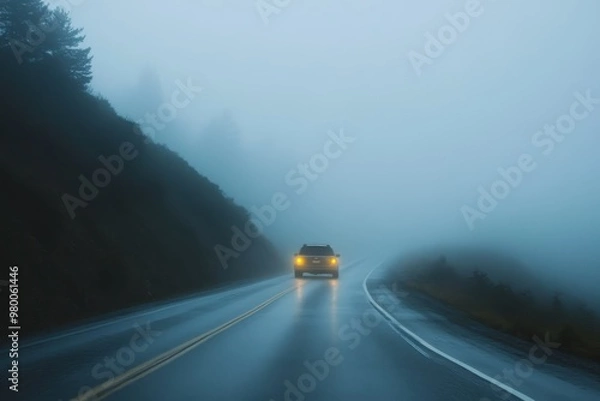 Fototapeta driving in fog